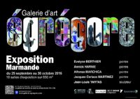 Galerie Egrégore, Vernissage de la rentrée. Du 25 septembre au 30 octobre 2016 à Marmande. Lot-et-garonne.  15H00